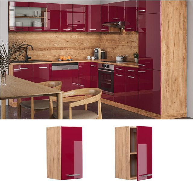 Vicco Hängeschrank R-Line Küchenschrank Bordeaux Rot Goldkraft Hochglanz B: 30 cm, H: 60 cm, T: 31 cm - Bild 1