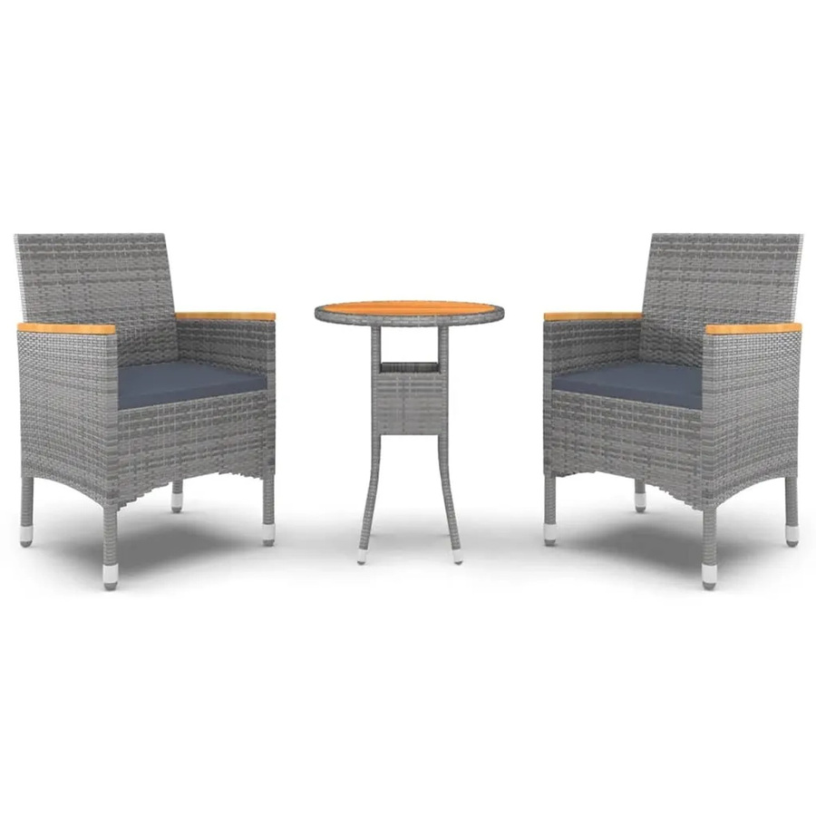 vidaXL 3-tlg Garten-Essgruppe aus Poly Rattan in Grau Modell 7 - Bild 2