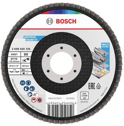 Bosch Fächerschleifscheibe für Metall, Durchmesser: 125 mm, Körnung: 60, 15 Stück, Multicolor - Bild 1