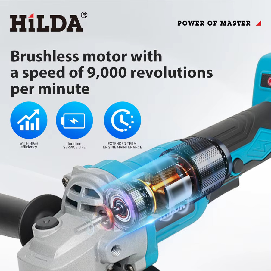 HILDA Elektrischer Winkelschleifer, bürstenlos und kabellos, blau, kompatibel mit Makita LXT Akkus, zum Polieren und Schneiden - Bild 4