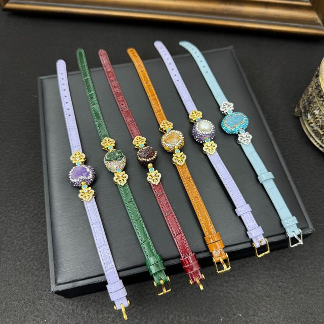 Mutu Armband, Amethyst, Turmalin, Leder, Süßwasserperlen, Citrin, Kristallquarz, Damen - Bild 1