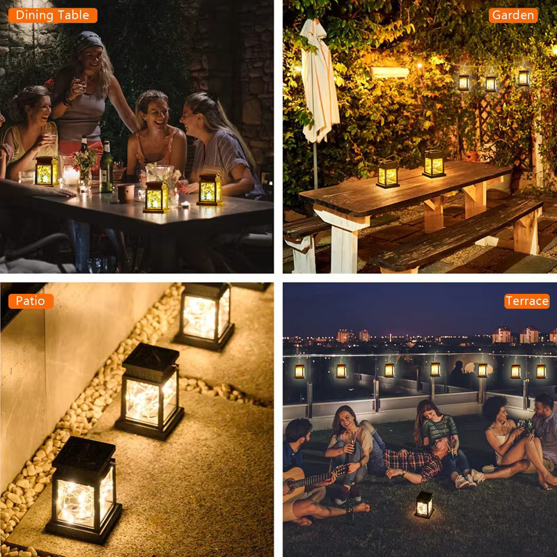 DOUWENXI Solar Retro Palace Laterne Schwarz mit Warmweißem Licht für Garten und Außenbereich - Bild 6