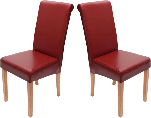 2er-Set Esszimmerstühle Lecce II von MCW aus Leder in Rot mit hellen Beinen - Bild 1