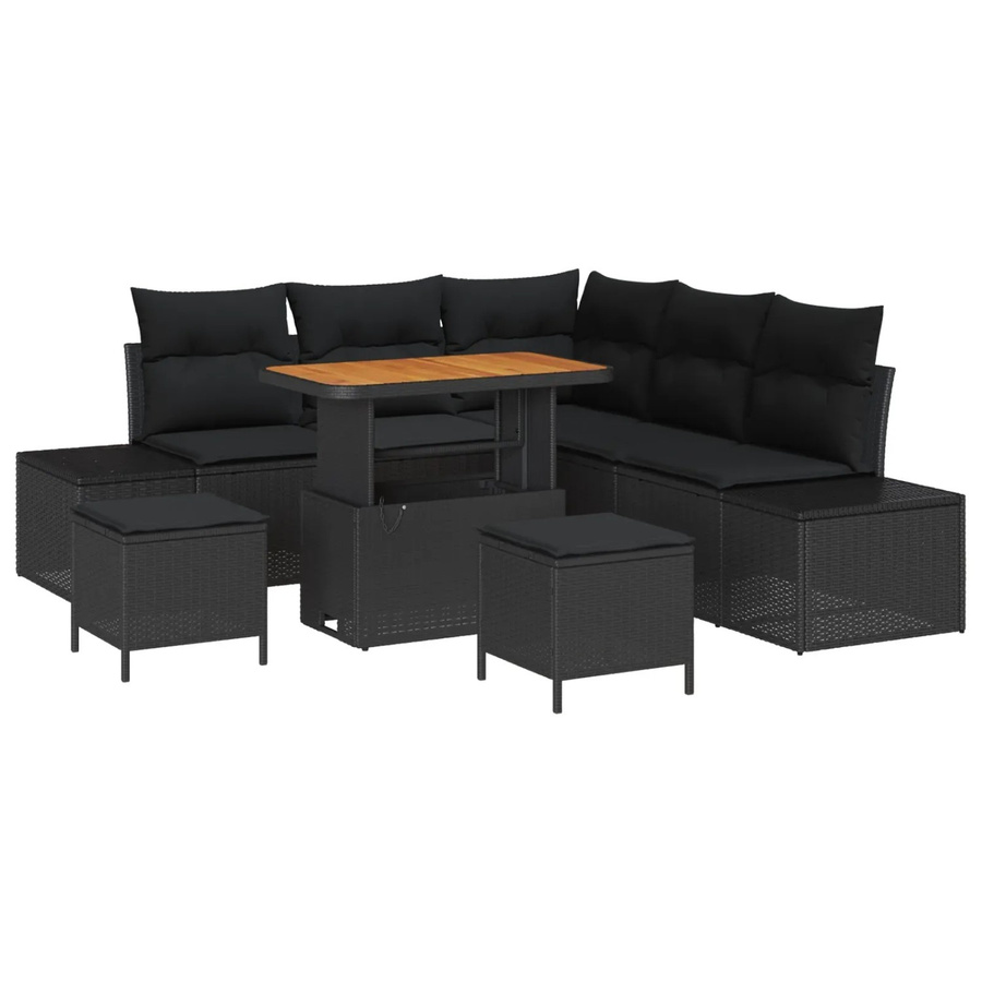 vidaXL Garten-Sofa-Set aus Poly Rattan in Schwarz, 8-teiliges L-Shape Lounge-Set mit Polsterung und Stauraumfunktion - Bild 2