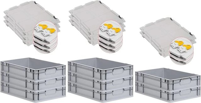 PROREGAL Spar Set 8x Eurobox Nextgen Economy mit Scharnierdeckel und gelben Schiebeschnappverschlüssen, Grau, H x B x T: 12 x 40 x 60 cm - Bild 1