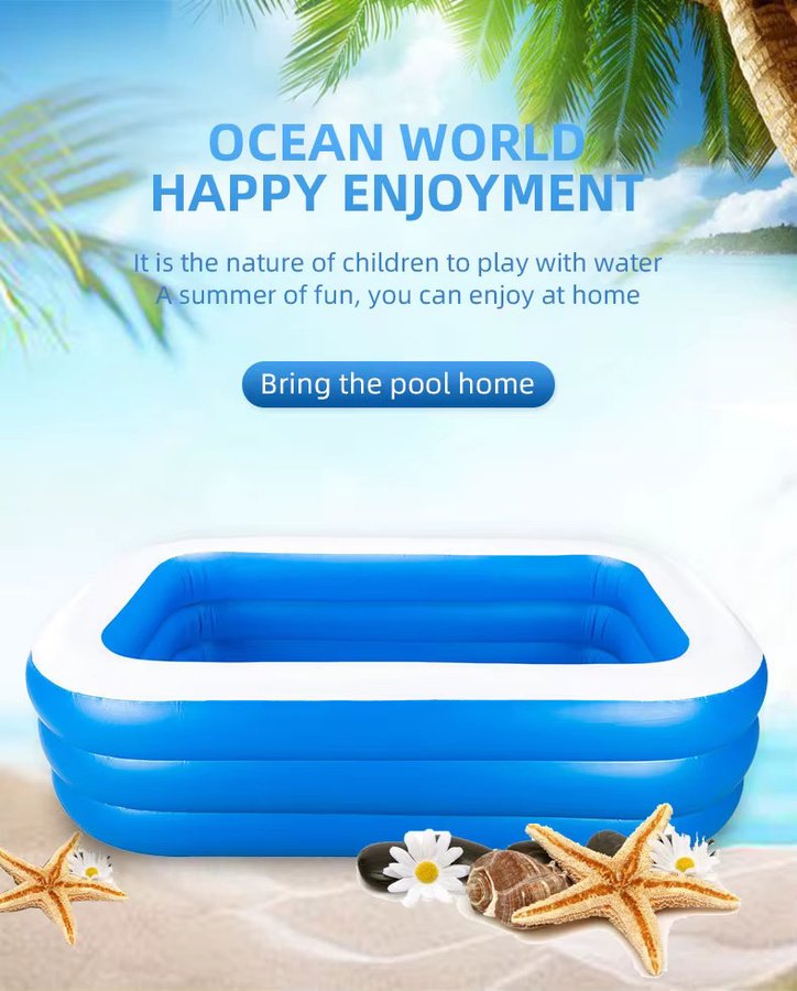 Aufblasbares rechteckiges Kinderplanschbecken aus PVC mit Meerestier-Motiv in Blau, Breite: 260 cm - Bild 4