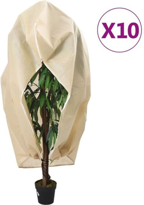 vidaxl Wintervlies mit Reißverschluss aus Polypropylen, Beige, 10 Stück, B: 3,93 m x H: 3,5 m, 70 g/m² - Bild 1