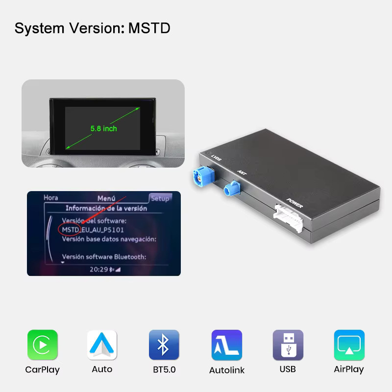 Junsun Android Auto und Wireless CarPlay Interface für Audi A3 8V und Q2 8P (2013-2018) mit Mirror Link, AirPlay, Bluetooth, USB und Rückfahrkamera in Schwarz - Bild 6