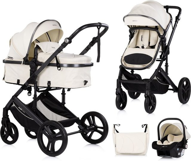 Chipolino Kinderwagen 3 in 1 Amore Kombikinderwagen mit Babyschale, Adapter, Wickeltasche und Fußabdeckung in Beige-Schwarz - Bild 1
