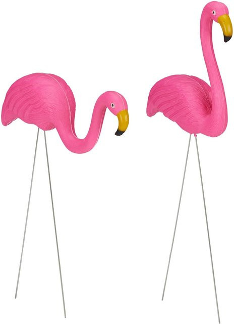 Relaxdays Flamingo Figur 2er Set in Pink und Silber aus Kunststoff und Metall, Höhe: 70 cm, Breite: 42 cm, Tiefe: 7,5 cm - Bild 1