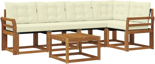 vidaXL Outdoor-Sofagarnitur 6-teilig aus Akazienholz mit Kissen in Beige und Weiß - Bild 1