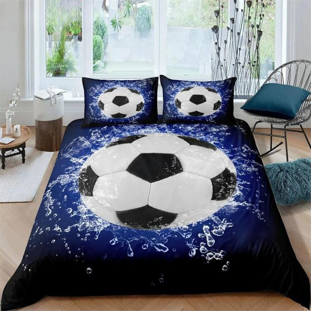 Binchi Fitness Fußball Bettwäscheset aus Polyester für Kinder und Jugendliche, Blau, 3-teilig, B/H: 210 x 210 cm - Bild 1