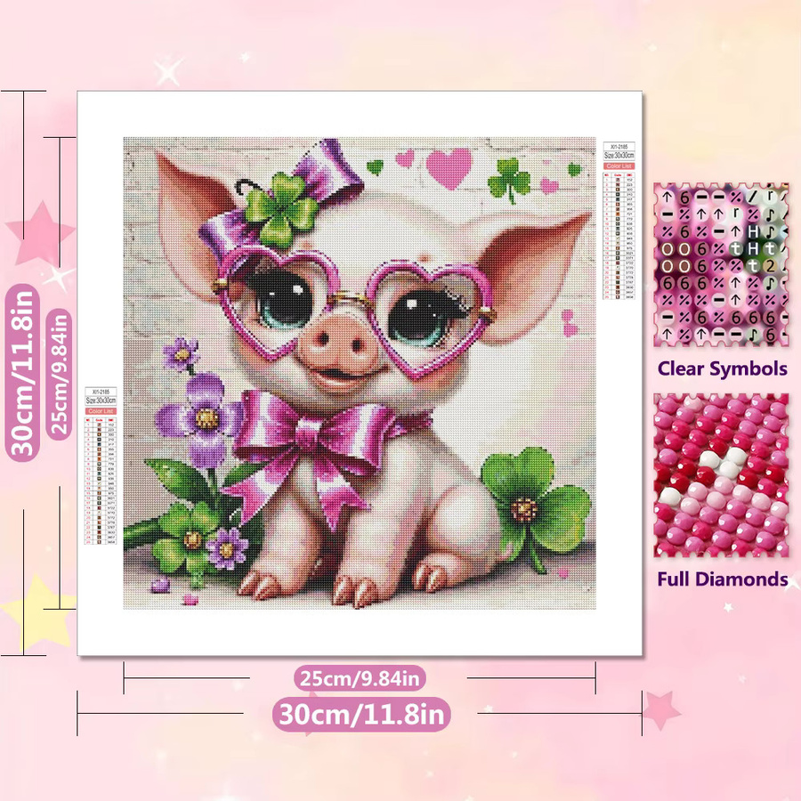 EverShine Diamond Painting Set Schwein mit Blumen, 5D Full Drill Mosaik DIY Stickerei Kit, Multicolor, B/H: 20 x 20 cm - Bild 2