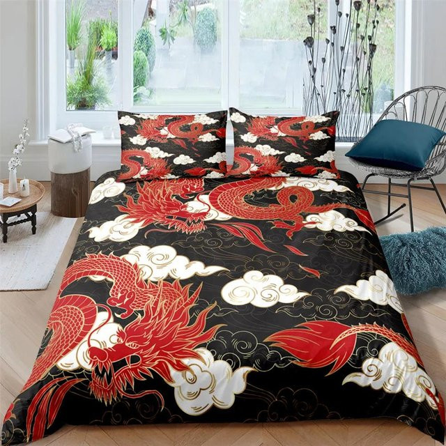 Bettwäsche-Set Flylo mit 3D-Drachen-Print in Schwarz, Polyester-Mikrofaser, B/H: 135 x 200 cm - Bild 1