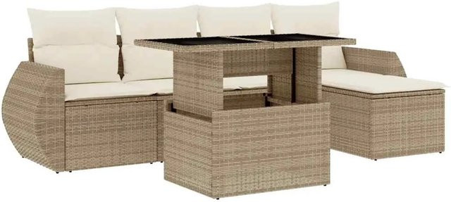 vidaXL 6-teilige Garten-Sofagarnitur aus Poly-Rattan mit Kissen in Beige-Creme - Bild 1