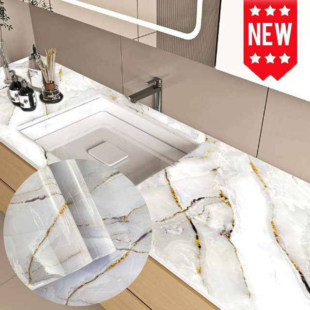 Selbstklebende Marmor Tapete von ctzsoop in Weiß, wasserdicht und schmutzabweisend für Badezimmer, Küche und Wohnzimmer - Bild 1