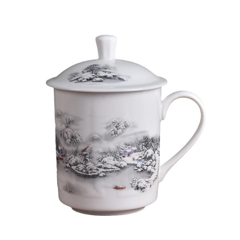 Baifenbai Home Furnishing Jingdezhen Bone China Teetasse mit Deckel und Beschriftung, Keramiktasse in Weiß, 500 ml - Bild 1