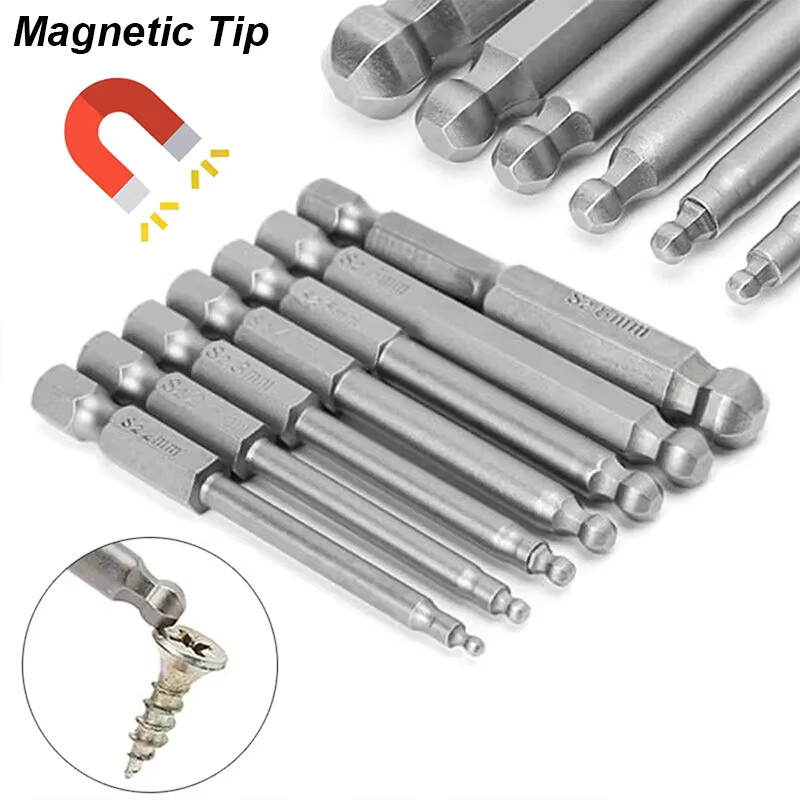 Atooltour Kugelkopf-Sechskant-Schraubendreher-Bit-Set in Silber, magnetisches Inbusschlüssel-Set mit metrischen Bohrspitzen-Adaptern und Präzisions-Schlägerwerkzeug - Bild 2