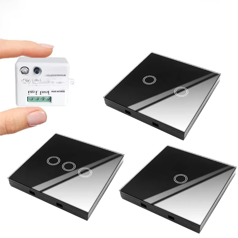 WenQia Intelligenter Touch-Wandschalter mit Fernbedienung, 433 MHz RF Wireless Lichtschalter aus schwarzem Glas für LED-Lampen, 220 V - Bild 6