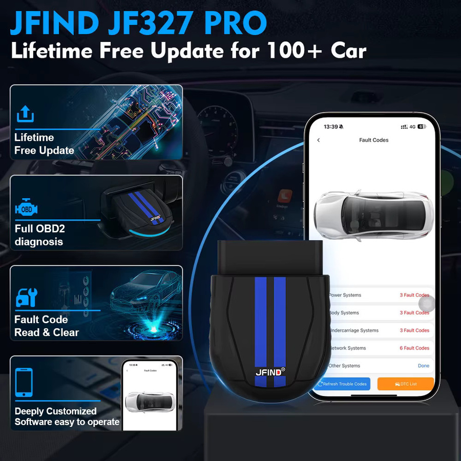 JFIND ELM327 Bluetooth 5.1 OBD2 Scanner Engine Fault Tool in Schwarz für Android und iOS - Bild 2