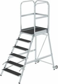 MUNK Podesttreppe aus Aluminium mit 6 Stufen, einseitig begehbar, Silber, B/T/H: 80 x 60 x 150 cm - Bild 1