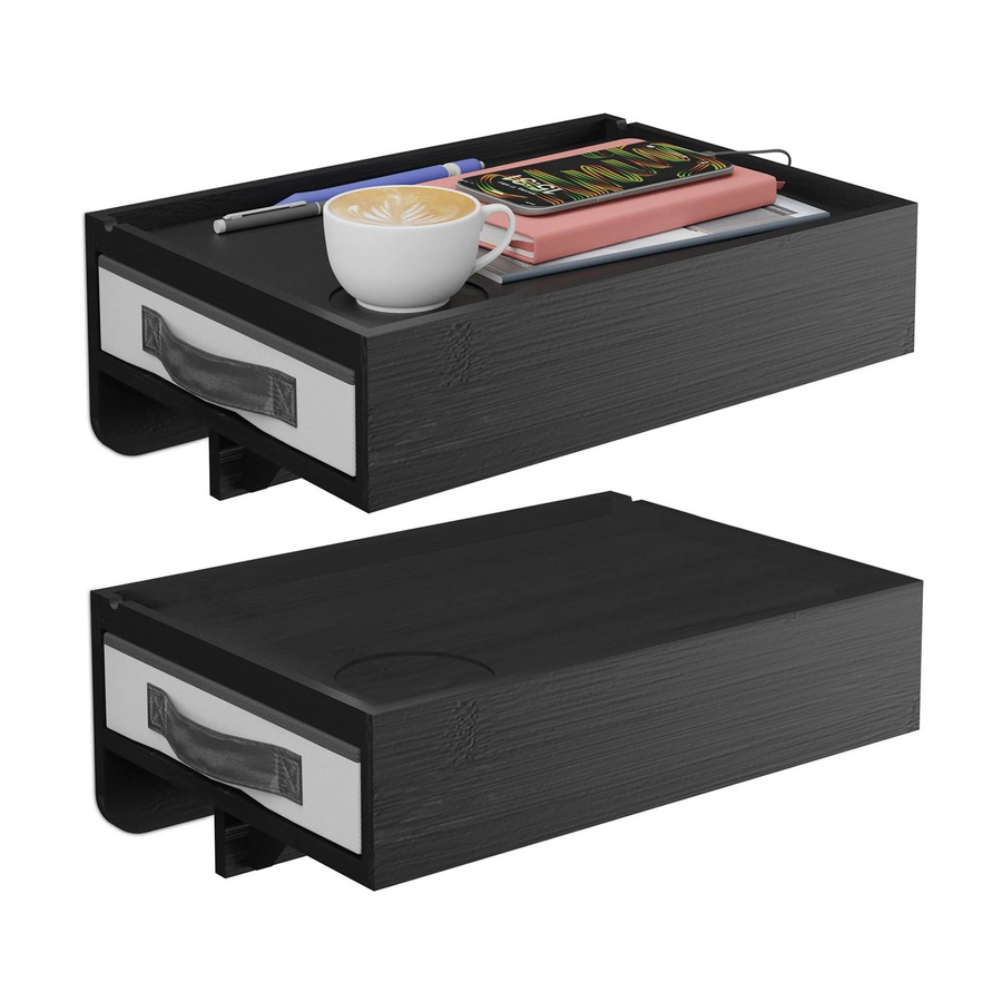 Relaxdays Nachttisch 2er Set aus Bambus in Schwarz, klemmbar, B: 37 cm, T: 14 cm, H: 26,5 cm - Bild 2