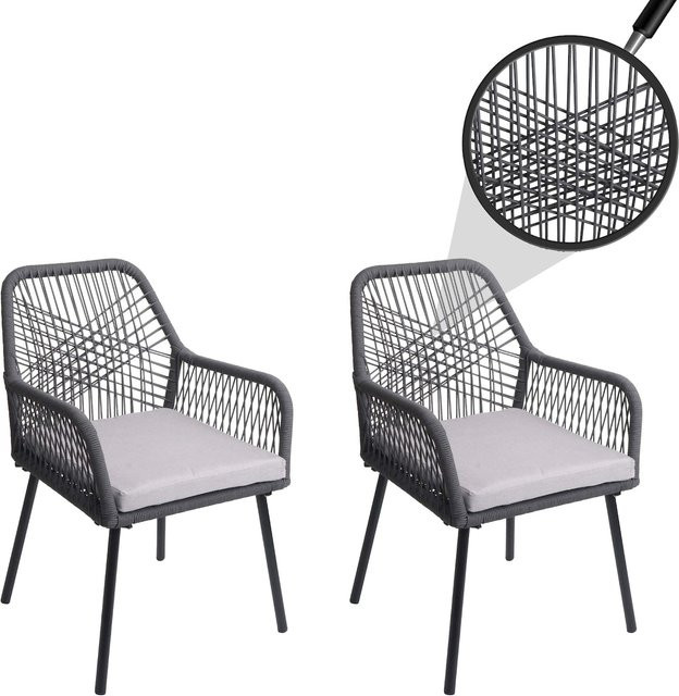 2er-Set MCW Gartenstühle O12 aus Aluminium mit Seilgeflecht Rope in Anthrazit und grauen Sitzpolstern - Bild 1