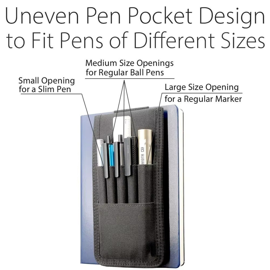 Universelle Notebooktasche aus Textil mit verstellbarem Stifthalter und elastischem Band in Schwarz - Bild 4