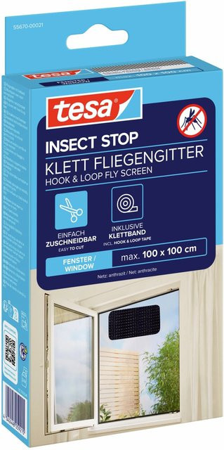 tesa Insect Stop Klett Fliegengitter für Fenster, Anthrazit, Breite: 100 cm, Höhe: 100 cm - Bild 3
