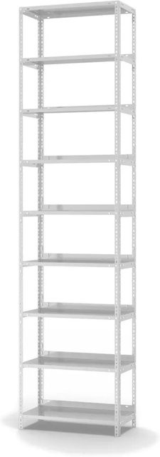 PROREGAL Aktenregal mit Schraubsystem in Lichtgrau, 9 Ebenen, H x B x T: 290 x 75 x 30 cm, Fachlast 60 kg, einseitig nutzbar mit Deckboden - Bild 1