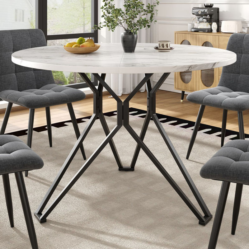 Moderner runder Esstisch von FC für 4 Personen in Weiß und Schwarz, MDF und Metall, B/T/H: 100 x 100 x 76 cm - Bild 2