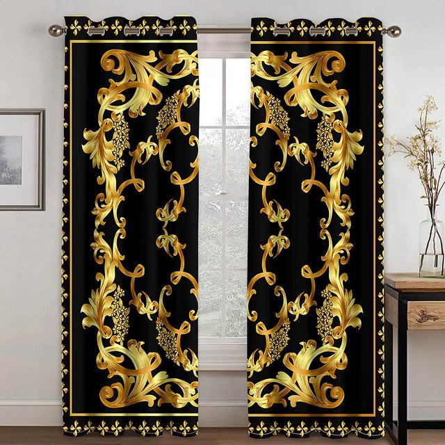 Black Baroque Brands Lichtfilternde Vorhänge im Modernen Luxus-Design, 2 Paneele, Schwarz, Breite: 140 cm, Höhe: 160 cm - Bild 1
