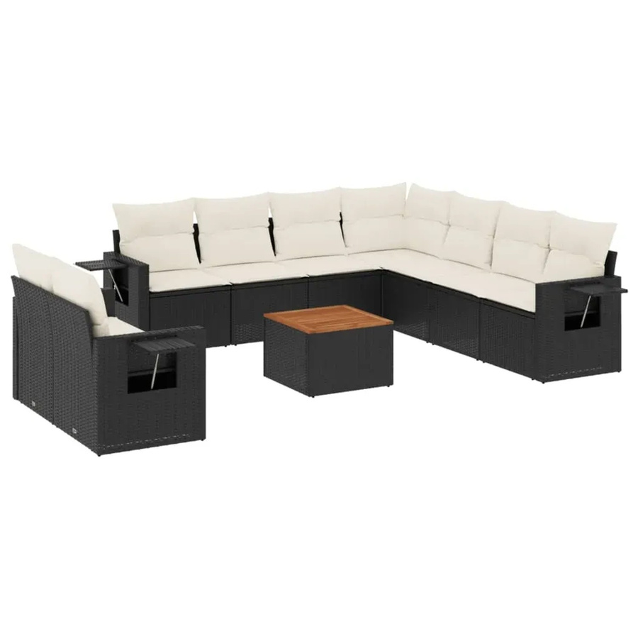 vidaXL 10-teilige Garten-Sofagarnitur aus Polyrattan in Schwarz mit Kissen und L-Form - Bild 2
