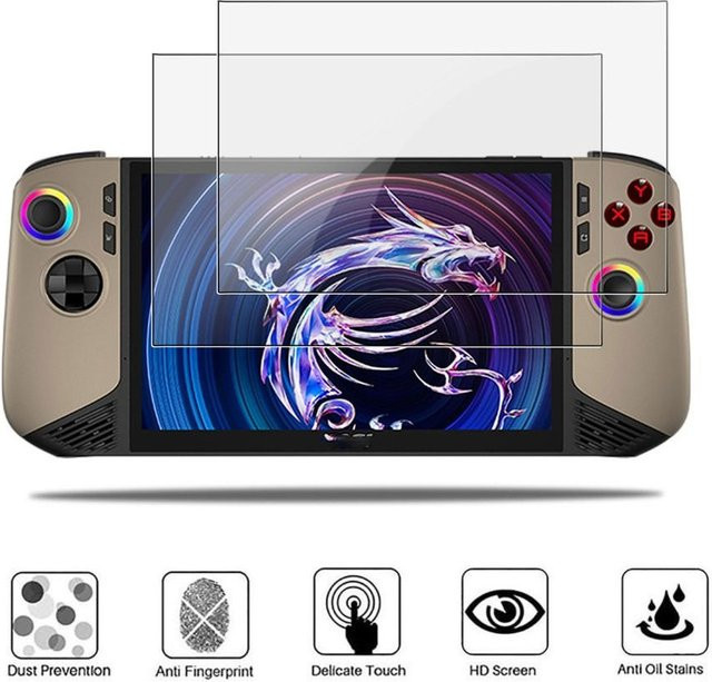 MSI Claw 8 AI+ 2025 Displayschutzfolie aus gehärtetem Glas, 8 Zoll, transparent, kratzfest mit 9H Härtegrad und Antireflexbeschichtung - Bild 1