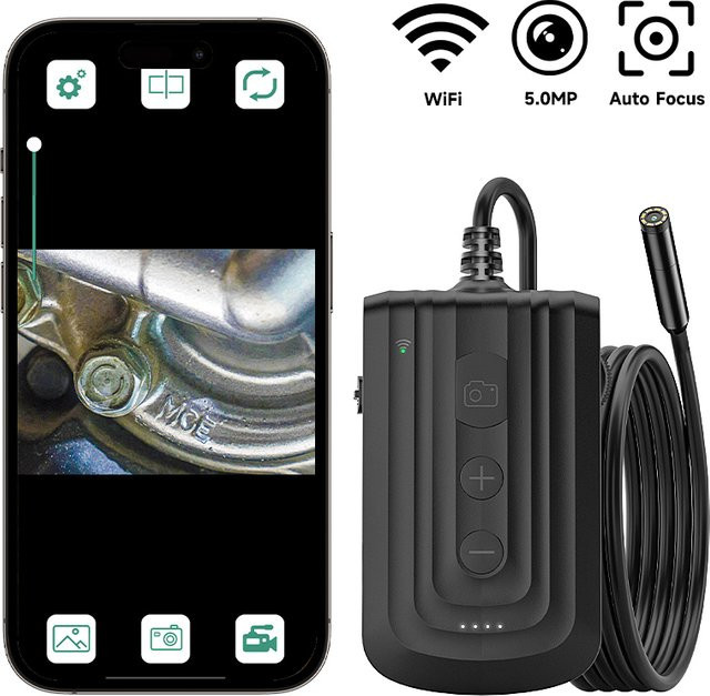 ZEMICAM Kabelloses Endoskop mit Autofokus und 1920P HD Kamera, 8mm WiFi Boreskop in Schwarz für iPhone und Android zur Inspektion von Rohren, Autos und Kanalisation - Bild 1
