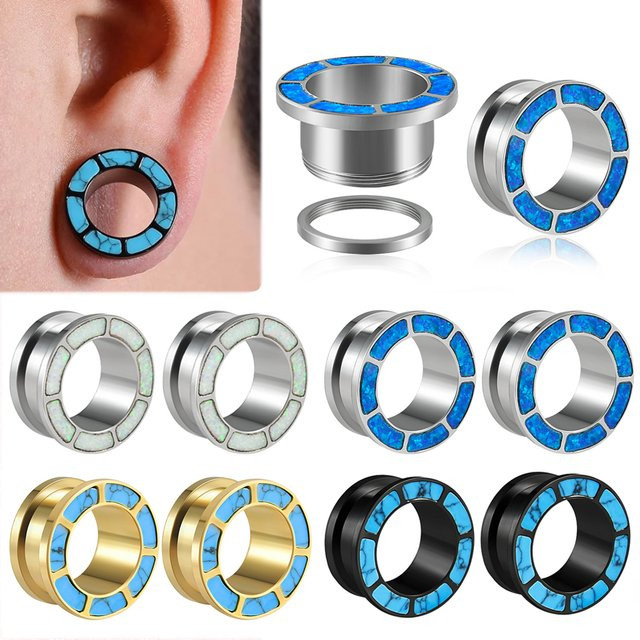 Dreamlee Ohr-Tunnel, Edelstahl, Opal, Blau Türkis, Unisex - Bild 1