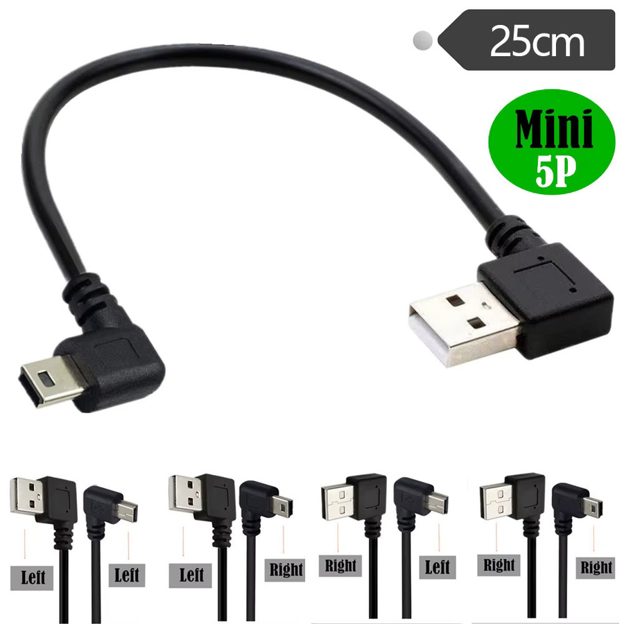 MACDOT USB 2.0 Kabel Typ A auf Mini-B mit doppeltem 90-Grad-rechtwinkligem T-Anschluss in Schwarz - Bild 3
