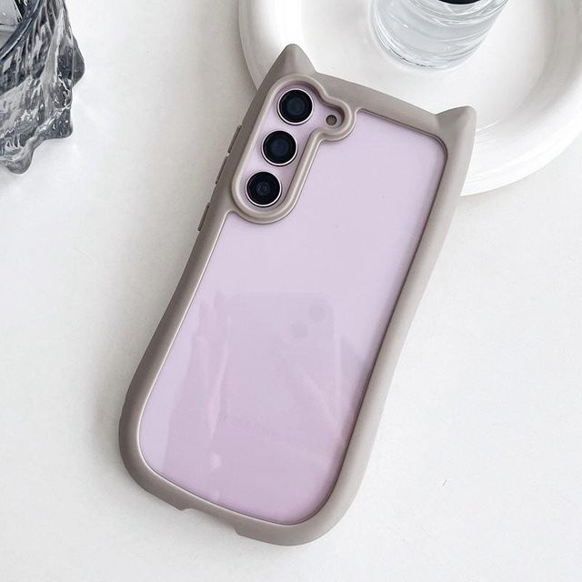 Transparente Samsung Galaxy S26 Ultra Hülle mit niedlichen 3D Katzenohren aus hartem PC Acryl, stoßfest und klar in Purple - Bild 1