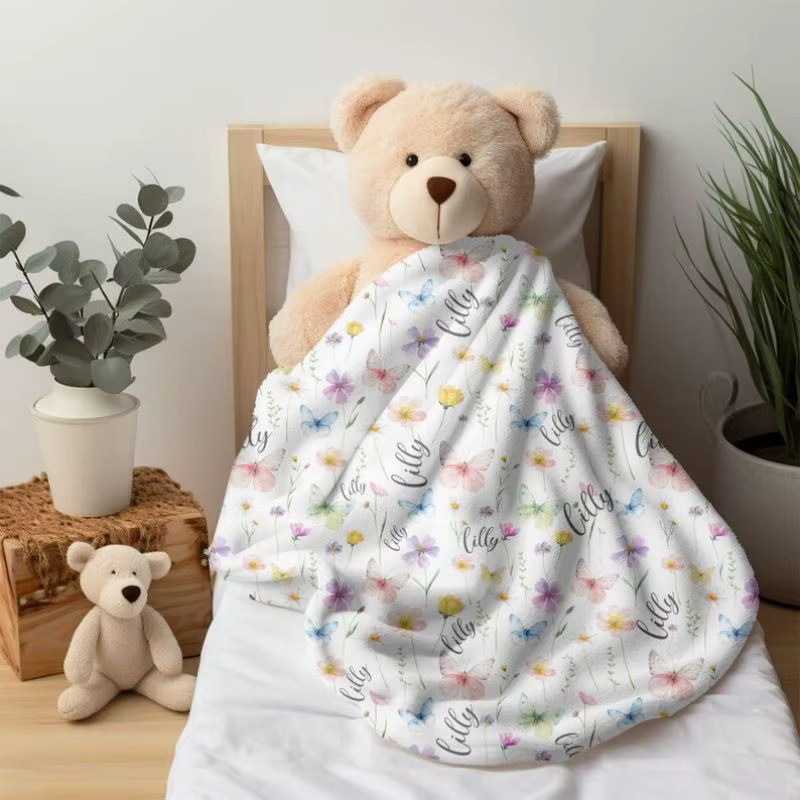 VIKAMA Babydecke aus Flanell mit floralem Aquarell-Blumenmuster und Vögeln in Multicolour, weich und gemütlich für Neugeborene und Kinderwagen, B/T: 90 x 60 cm - Bild 2