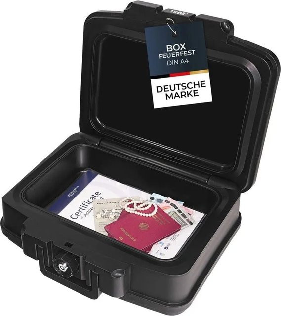 HMF Dokumentenbox DIN A4 feuerfest und wasserdicht in Schwarz, B/T/H: 44 x 16 x 33 cm - Bild 1