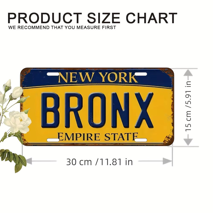 Vintage Bronx Empire State Metallschild von CIFBUY in Gelb-Blau-Weiß zur Wanddekoration, B: 30,0 cm, H: 15,0 cm - Bild 6