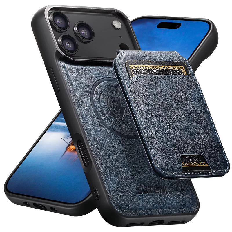 SUTENI 2-in-1 Magnet Kunstleder Handyhülle mit Kartenhalter und Ständer für iPhone 17 Pro Max 16 15 14 13 12, Farbe: Braun, Wireless Charging kompatibel - Bild 2