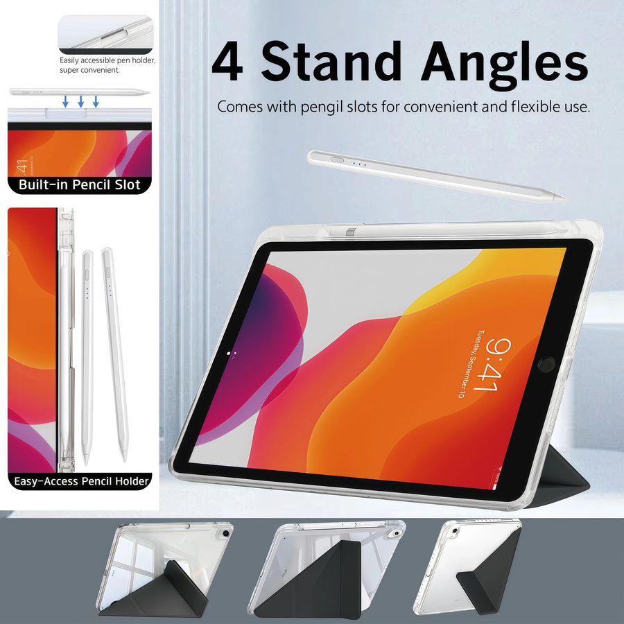 QIJUN Faltbare Tablet-Hülle für iPad 10,2 Zoll (7., 8. und 9. Generation), Transparent mit Pink, Magnetischer Ständer und Acryl-Rückseite - Bild 3