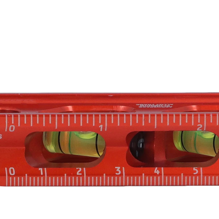 Magnetisches Wasserwaage-Lineal in Orange mit 4 Wasserwaagen und metrischer sowie kaiserlicher Skala, Länge: 15 cm - Bild 3