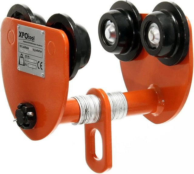Xpotool HD Laufkatze Rollfahrwerk Handfahrwerk für Krane, Tragkraft 500 kg, Justierbar 75-125 mm, Orange/Schwarz - Bild 1