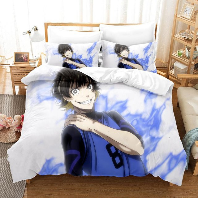 Lodestar Anime Bluelock Bettwäscheset mit Bettbezug und Kissenbezug, Blau, B/H: 180 x 210 cm - Bild 1