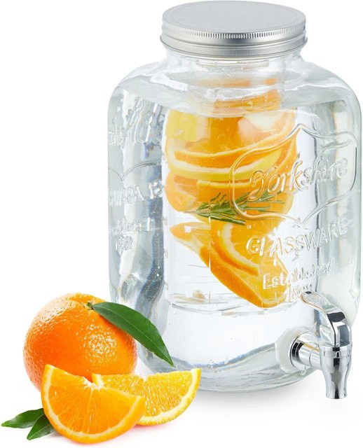 Relaxdays Getränkespender aus Glas in Transparent mit silbernem Einsatz, 5 Liter - Bild 1