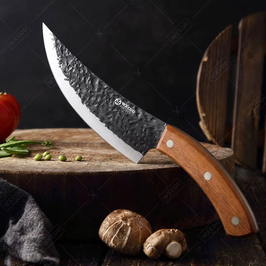 WXCOO Geschmiedetes Ausbeinmesser mit Holzgriff in Silber inklusive Flaschenöffner, Schere und Gemüseschäler als vielseitiges Küchenwerkzeug-Set - Bild 3