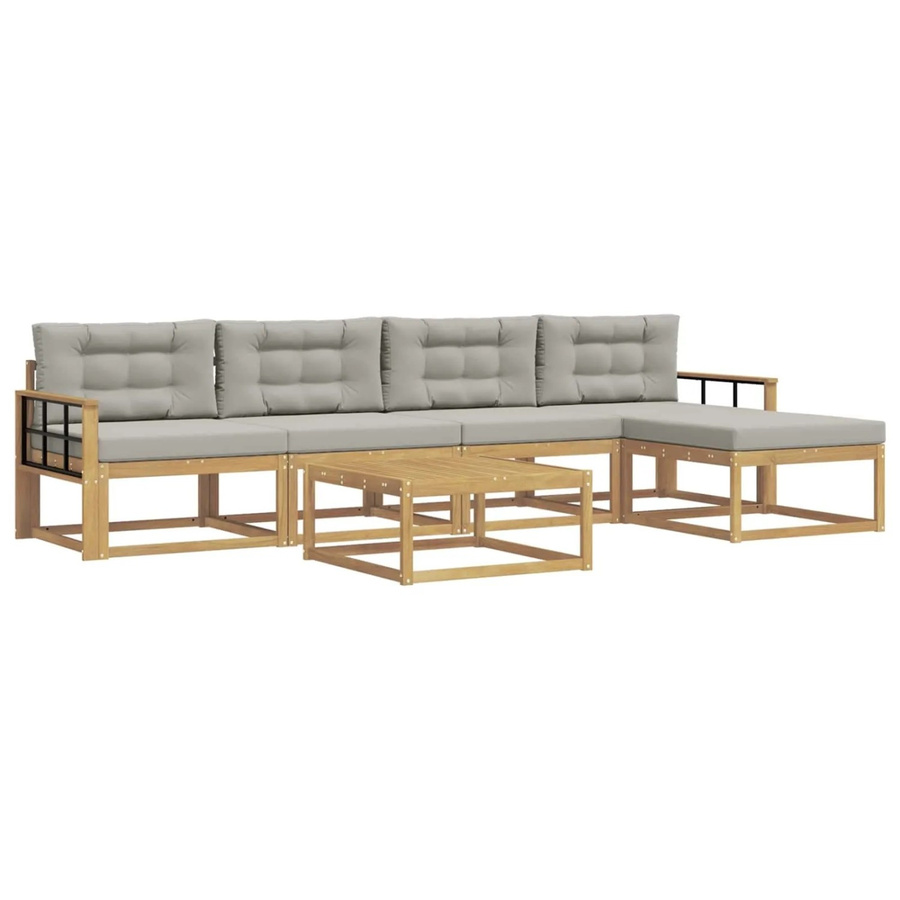vidaXL Outdoor-Sofagarnitur aus Akazienholz mit 6-teiligem Set in Weiß und Grau, L-Form mit 3-Sitzer-Sofa, Couchtisch und Ottoman, B/T/H: 79 x 79 x 37 cm - Bild 2