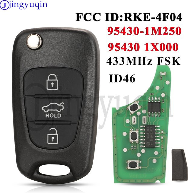 Jingyuqin Klappbarer Autoschlüssel 3-Tasten Fernbedienung in Schwarz für Kia Cerato 2010 bis 2013, 433MHz FSK 46 Chip, Modell 95430-1M250/1X000 1M251 RKE-4F04 - Bild 1